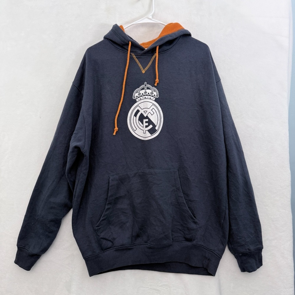 Real Madrid Hoodie Mens XL Blue Fleece Pullover Soccer Club